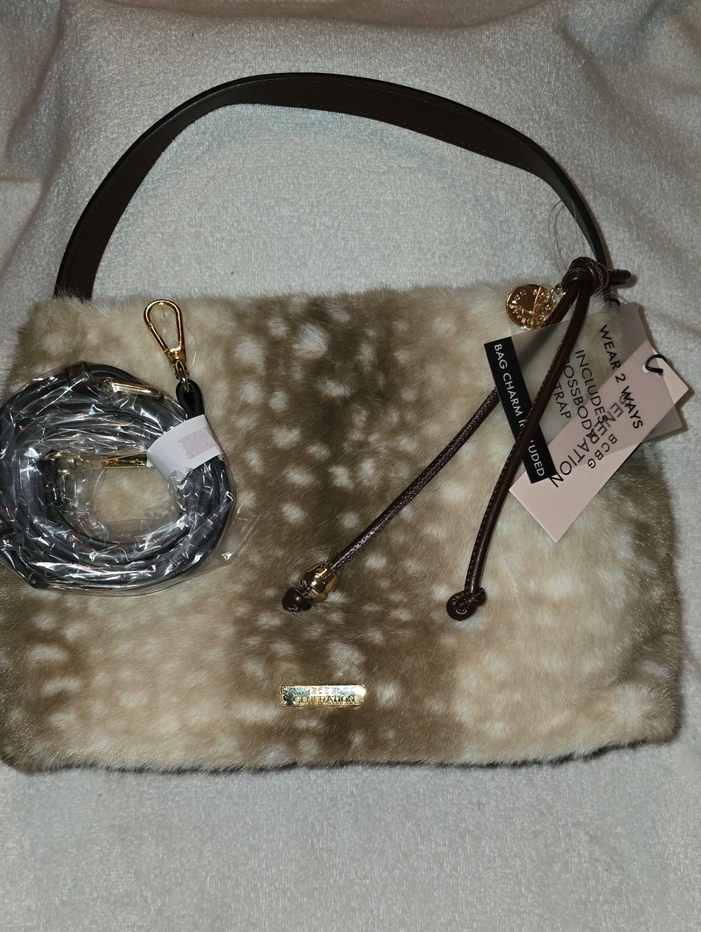 BCBGeneration Faux Fur Fawn Deer Print Shoulder Bag Vintage Coquette Viral NWT